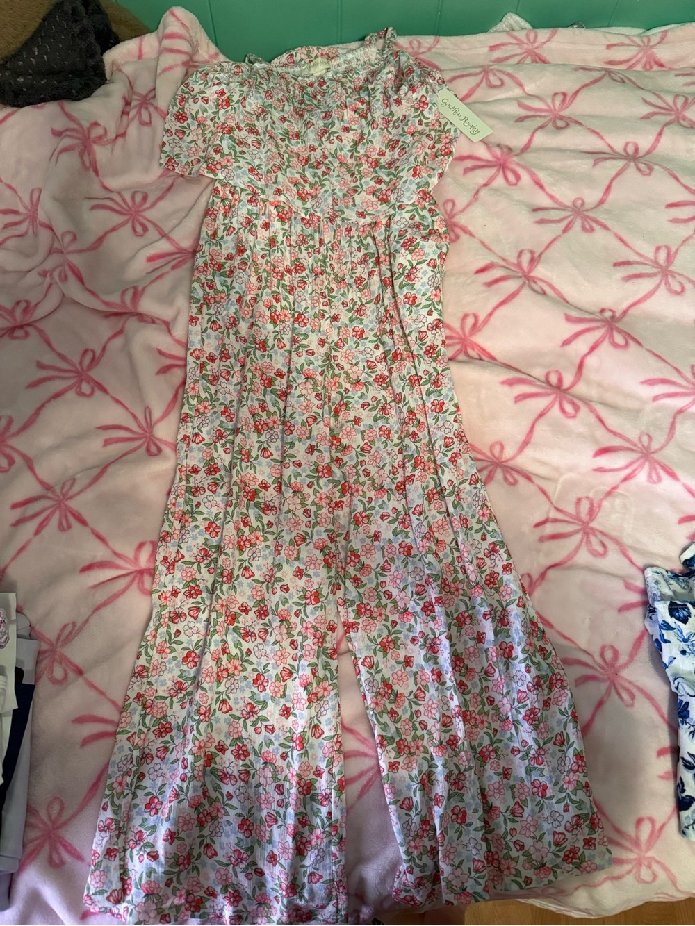 Cynthia Rowley White Maxi Dress with Pink & Green Floral Print